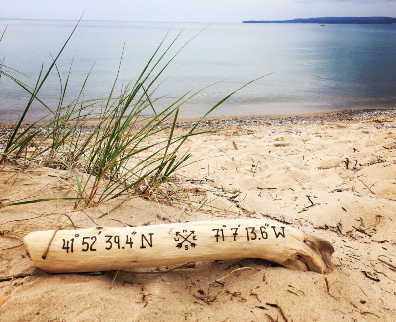 Driftwood Sign GPS Coordinates Beach