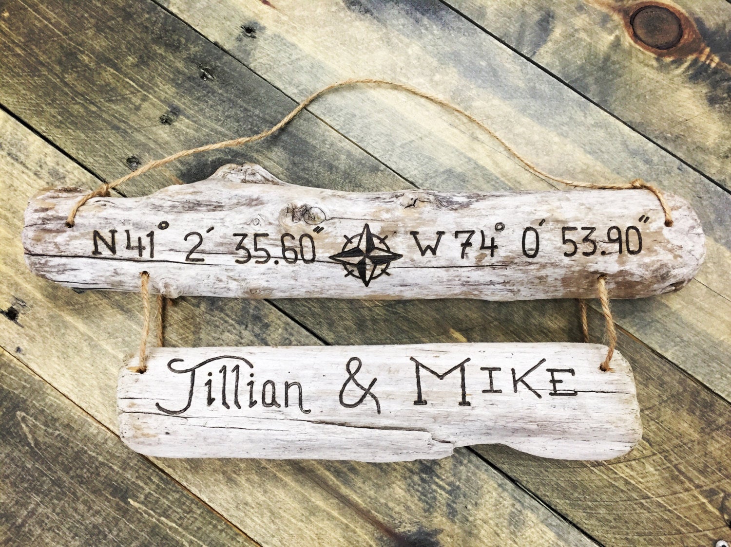 Two Tier Driftwood Coordinate Established Date Sign | Destination Tree